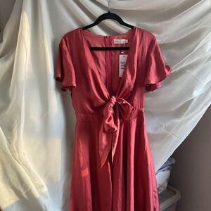 Billy J Silky Asymmetrical‎ A-line Pink Midi Dress 10 Formal Feminine Glam Satin